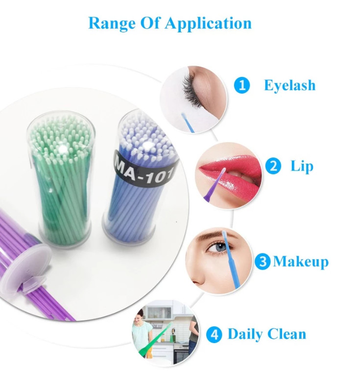 Plastic Micro Brushes Cotton Swab Applicators Tube Glue Removal Lashes Graft Tools