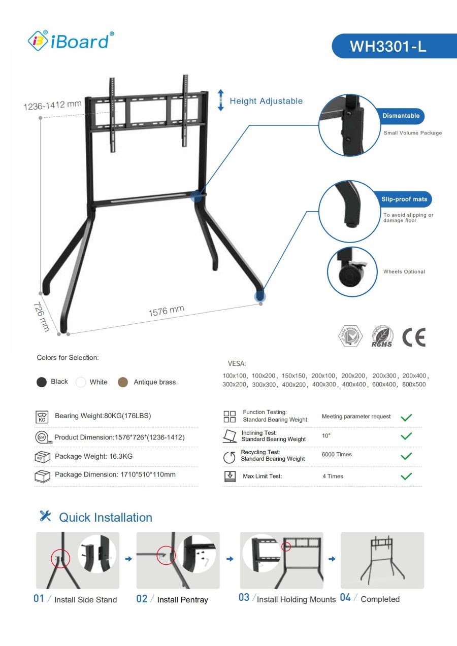 86inch Wheeled Tv Stands For Flat Screens CE FCC certificate
