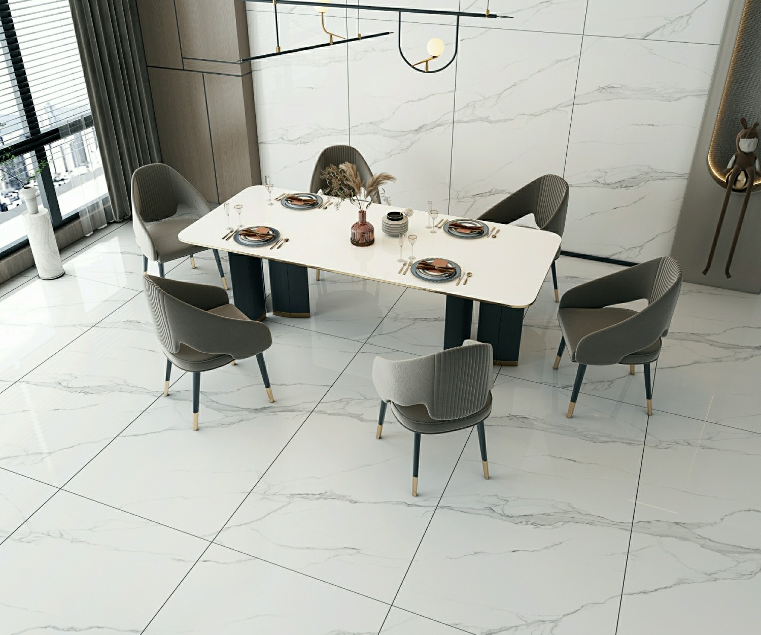 Carrara W.A 0.5% Antique Exterior Floor Tiles For Renovation 900x1800x9mm ISO9001 Polished Glazed Porcelain Tile For Shopping Mall Balcony