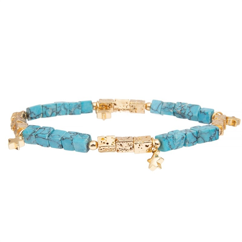 Irregularity Blue Turquoise Stretchy Crystal Bracelets With Magnetic Button