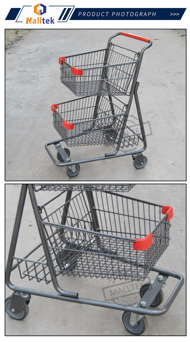 100KGS Load Metal Supermarket Shopping Trolley With 3 Basket