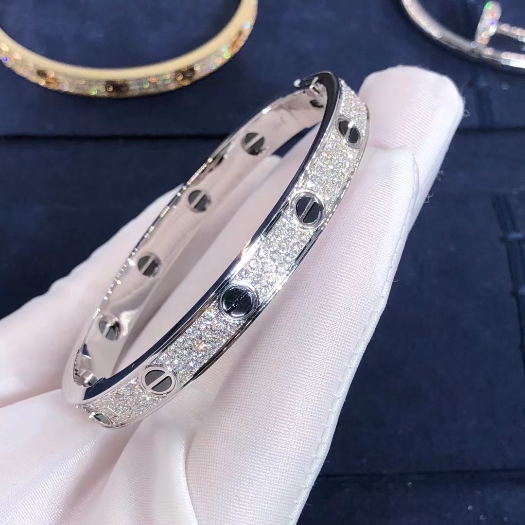 Factory Custom Fine Jewelry 18k White Ogold LOVE Bracelet, Diamond-Paved, Ceramic Bracelet