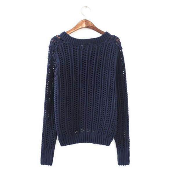 Crochet,Women Loose Crochet Knitted Blouse Wears O-Neck Hollow Pullover Wool Sweaters Top