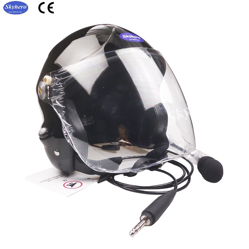 Black Noise Cancel Paramotoring Helmet EN966 Standard Headset Single 6.3mm Jack Plug