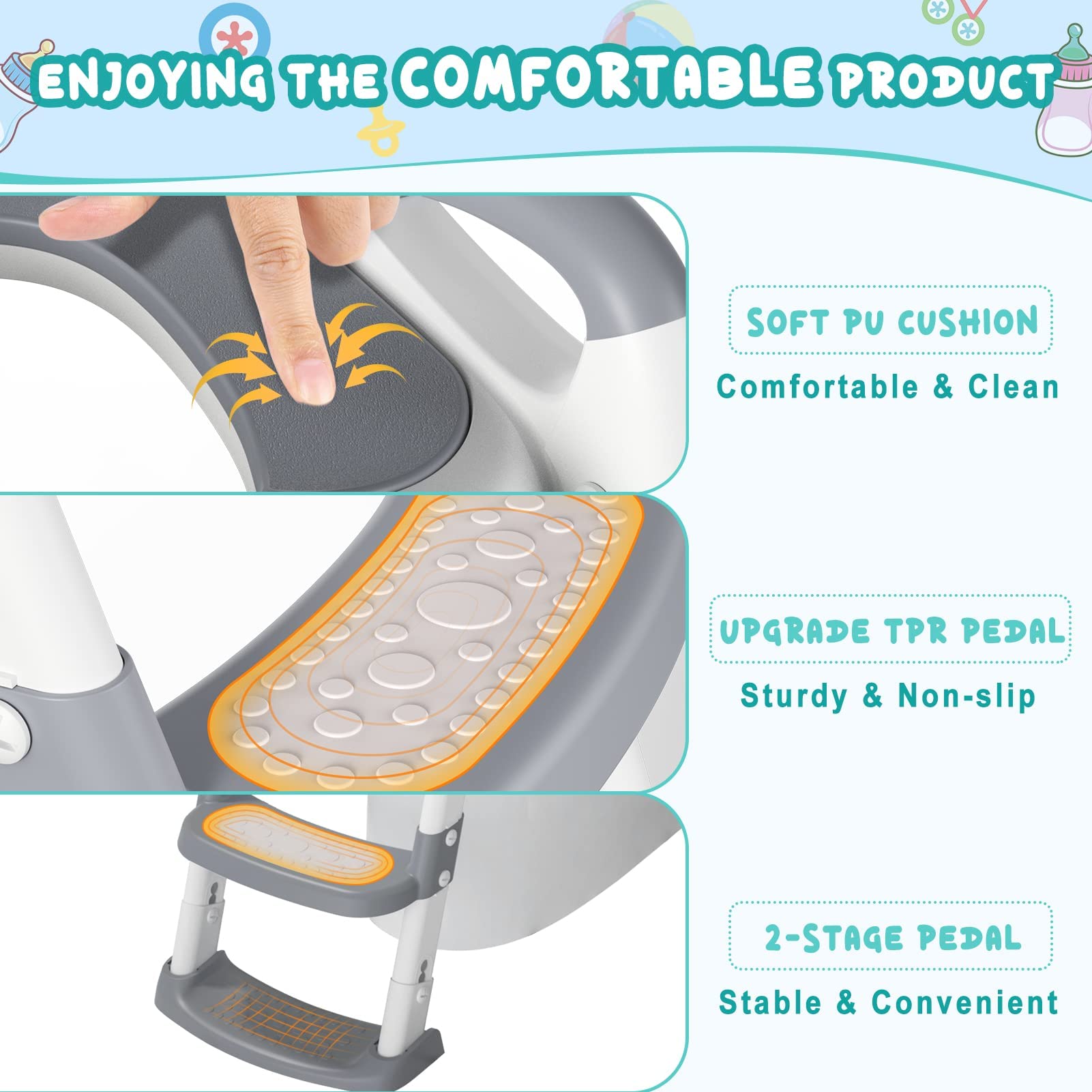 Luxury Toddler Potty Ladder Toilet Seat Ergonomic