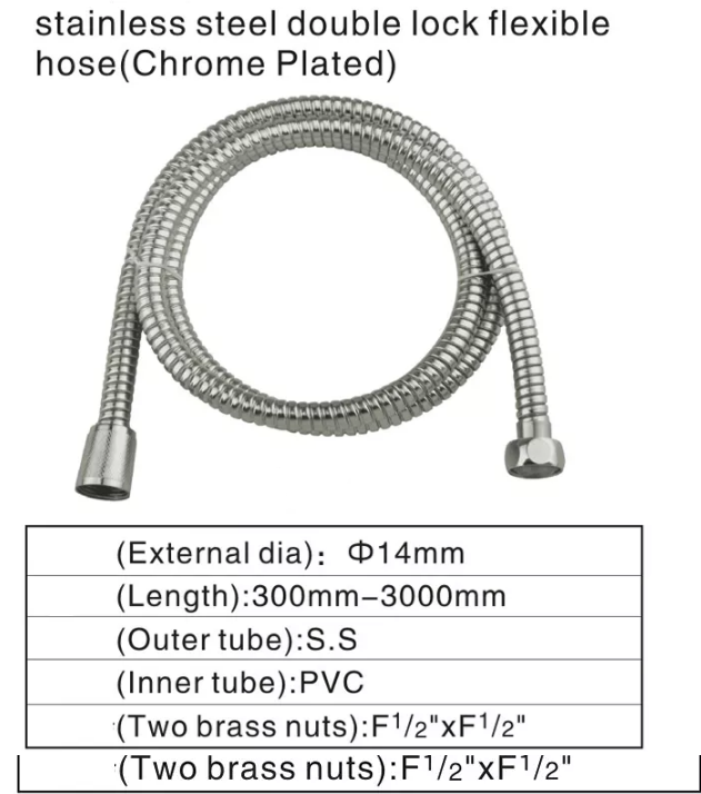 Silver 304 Stainless Steel Shower Hose Extra Long Chrome Handheld Hose For Bathroom