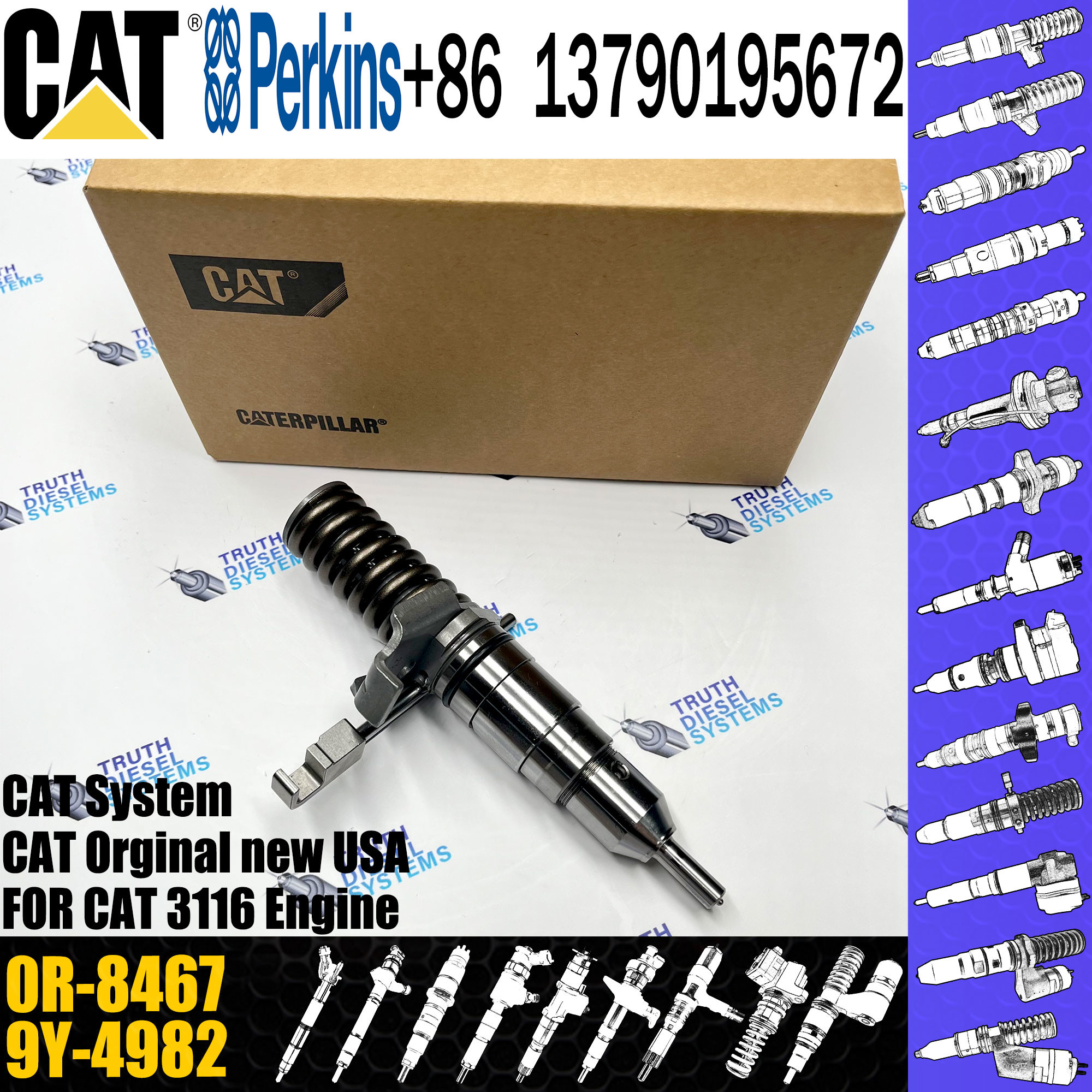 Factory diesel engine injector 0R-8467 OR-4374 140-8413 7E-6193 OR-8867 for C-a-t 3114/3116/3126 engine