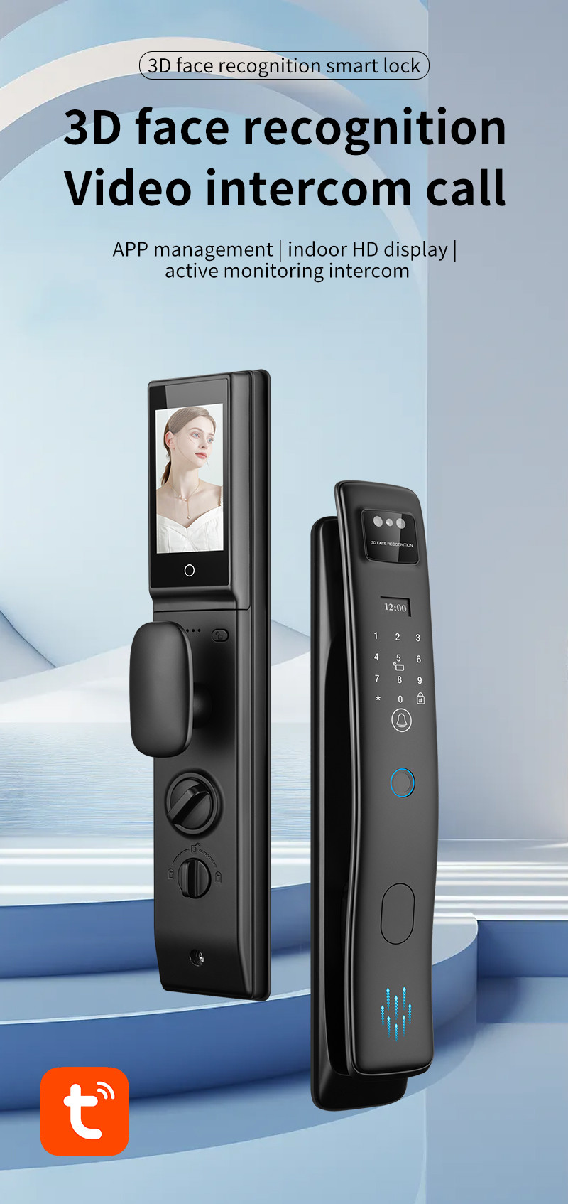 3D Face Smart Door Lock Fingerprint Video Calling Home Lock