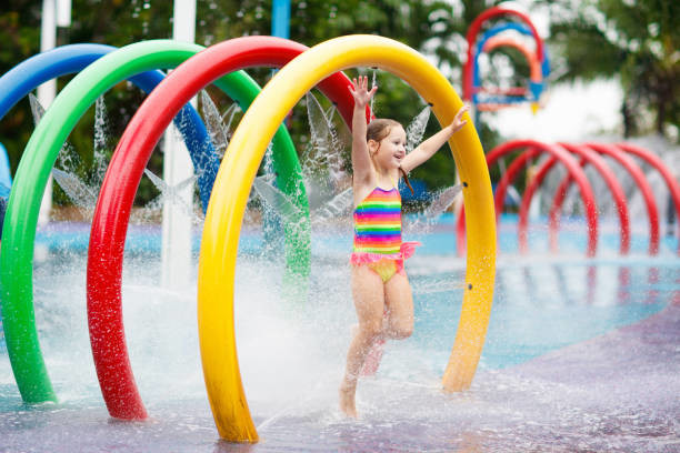 Water Spray Park Rainbow Circle Children Water Playground Colorful water splash park