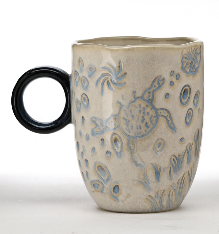 Animal Pattern Decoration Ceramic Mug Cup Cute Handmade Mugs Hand Built Cups