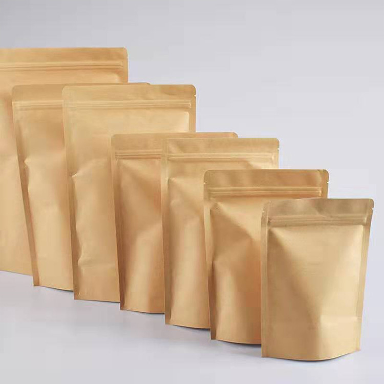 Degradable kraft paper food packaging vertical zipper brown white paper bag