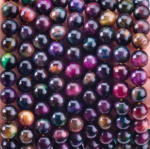 Natural Crystal Gemstone Rainbow Tiger's Eye Loose Bead Strands Semi Precious