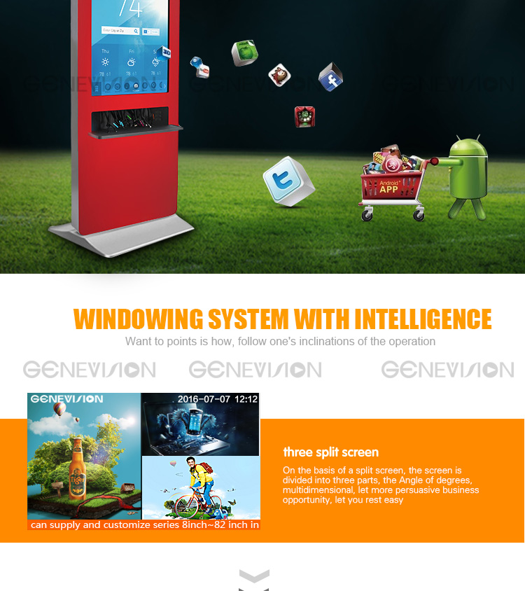 floor standing digital signage LCD ad player advertising and mobile phone charging station