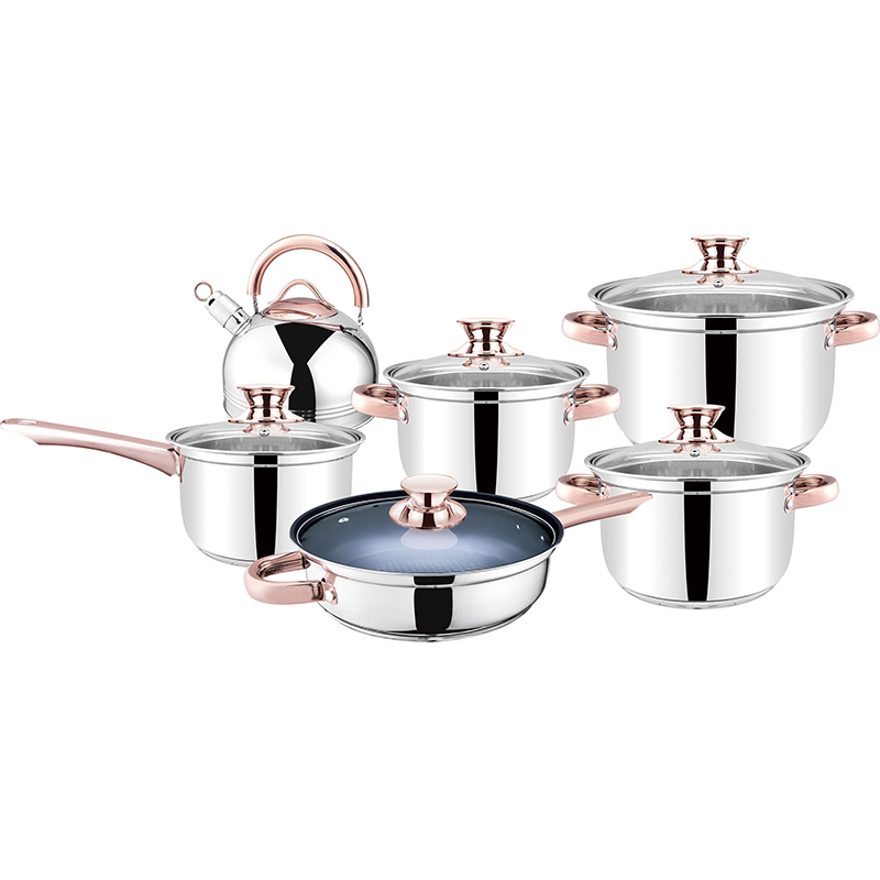 12pcs Non-stick 201 Stainless Steel Cookware Set Nonstick Cooking Pot Colorful