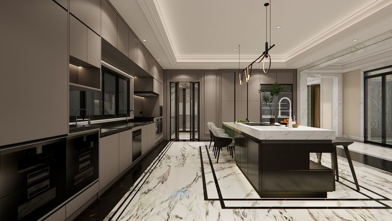 Fadior U-Shaped Luxury Stainless Steel Kitchen With Striking Island