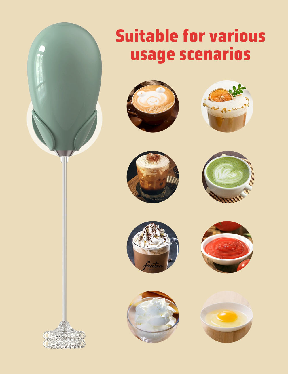 304 Stainless Steel Milk Frother Machine Powerful Electric Handheld Frother