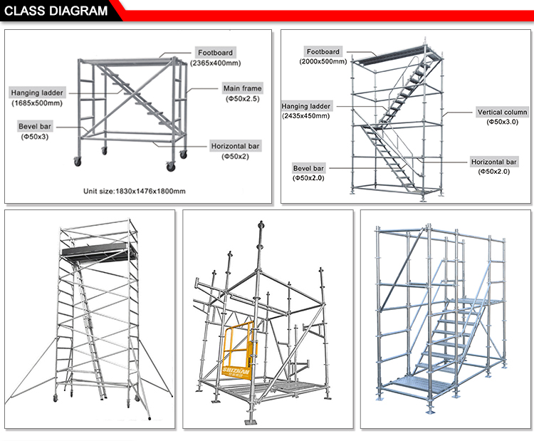 Customized Mobile Steel Scaffold Aluminium Access Tower diagonal pipe