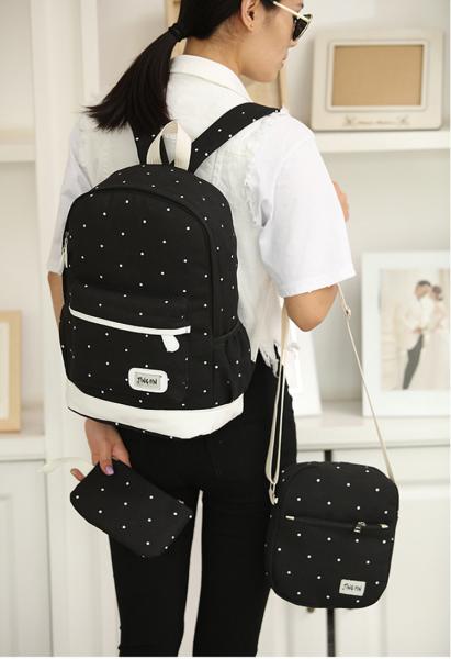 Korean style 3pcs in 1 canvas fashion backpack set for student bag outdoor