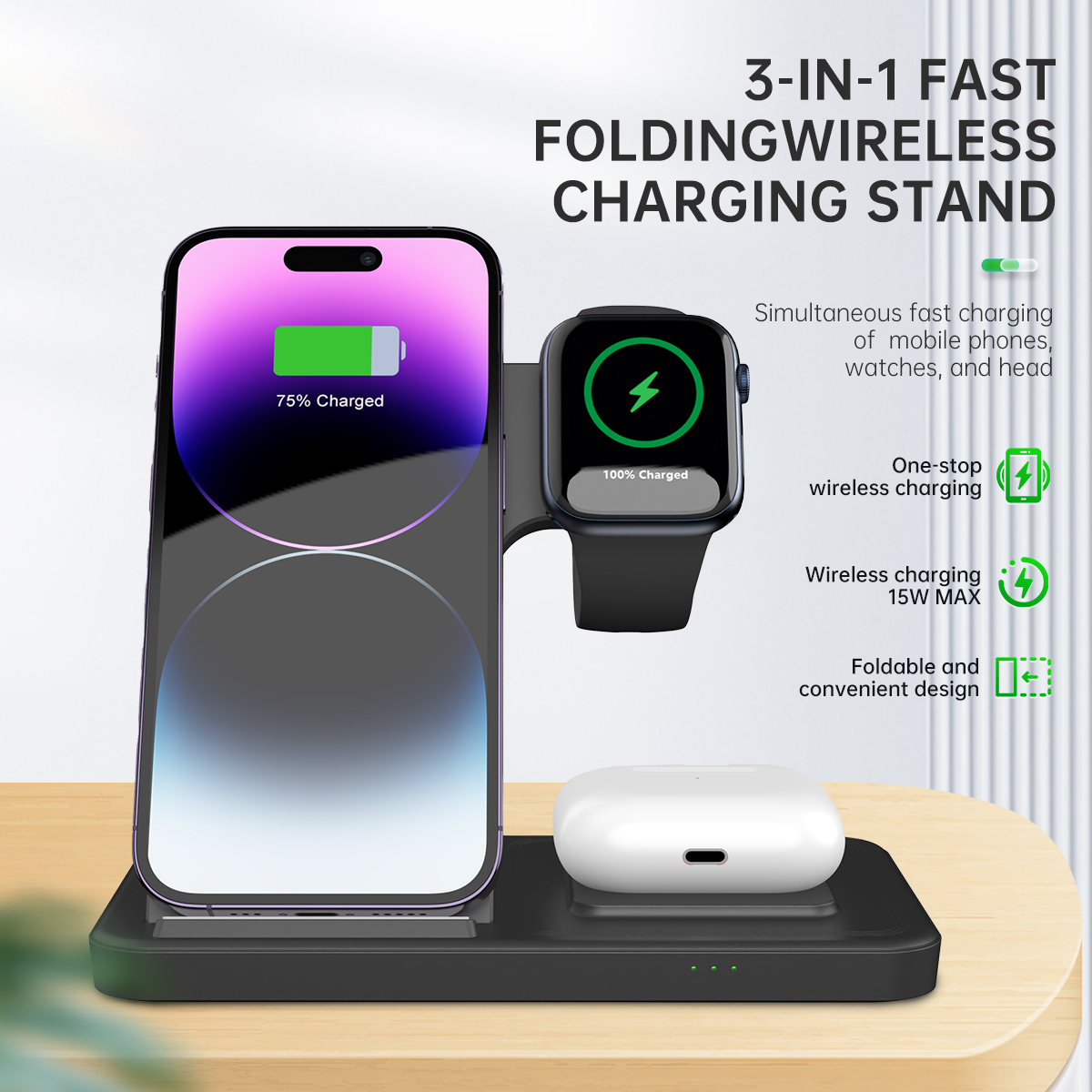 Phone Output 5w Foldable Wireless Charging Pad With Indicator Light