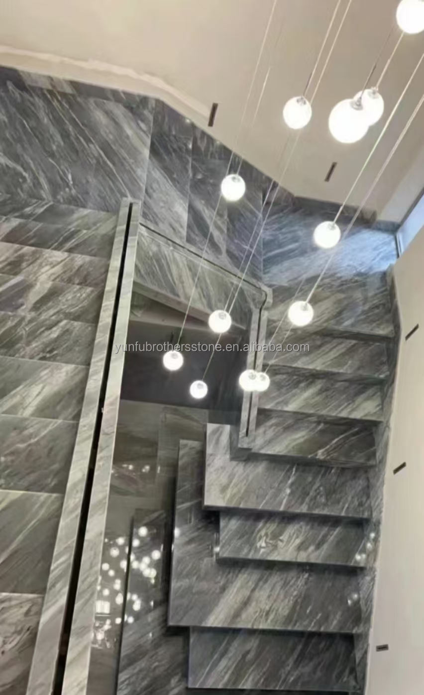 Hotel Interior Design Calcite Marble Step Floor and Stairs with Light in Florence Gray