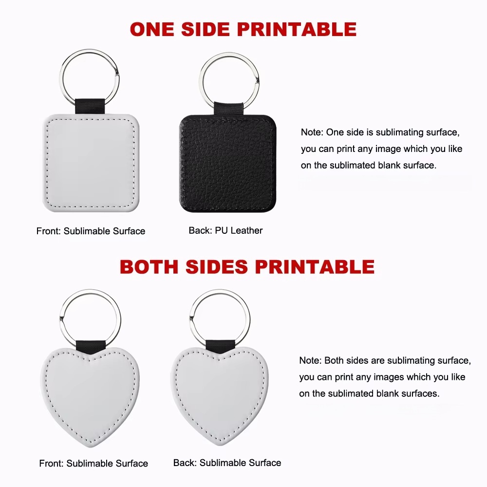Custom Printing PU Leather Sublimation Keychain Blanks Heat Transfer Key Rings
