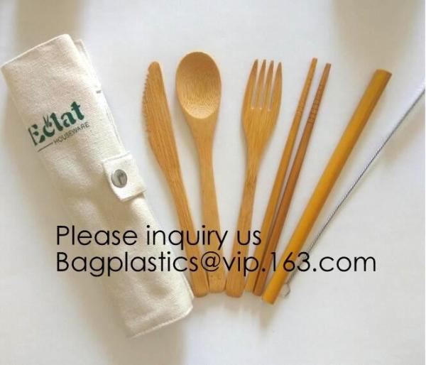 Eco friendly 5 Pieces Fork Knife Spoon Bamboo Disposable Cutlery Set Reusable