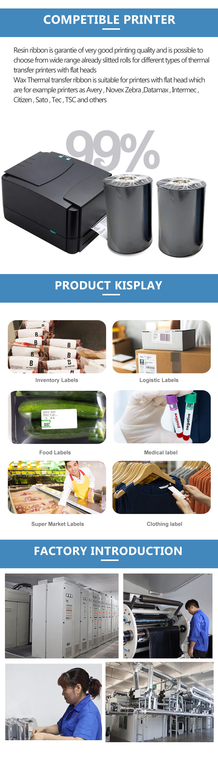 Polyester Film Printing Resin Thermal Transfer Ribbon Ricoh B110cr Printer Compatible Label Tape