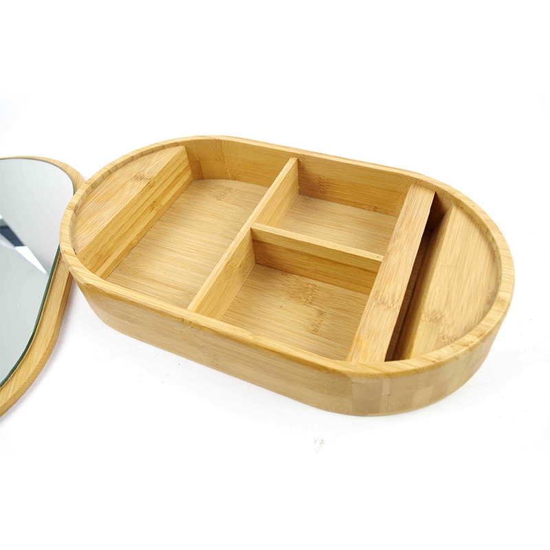 Bamboo Oval Mirror Jewelry Box Jewelry Organizer Multi Divided
