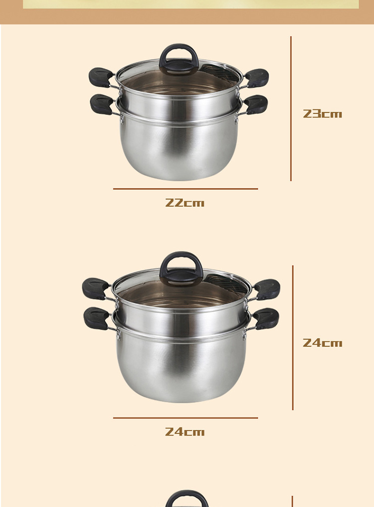 Factory Wholesale Two Layers Stainless Steel Saucepot Food Steamer Pots Circle Soup Pot With Glass Lid