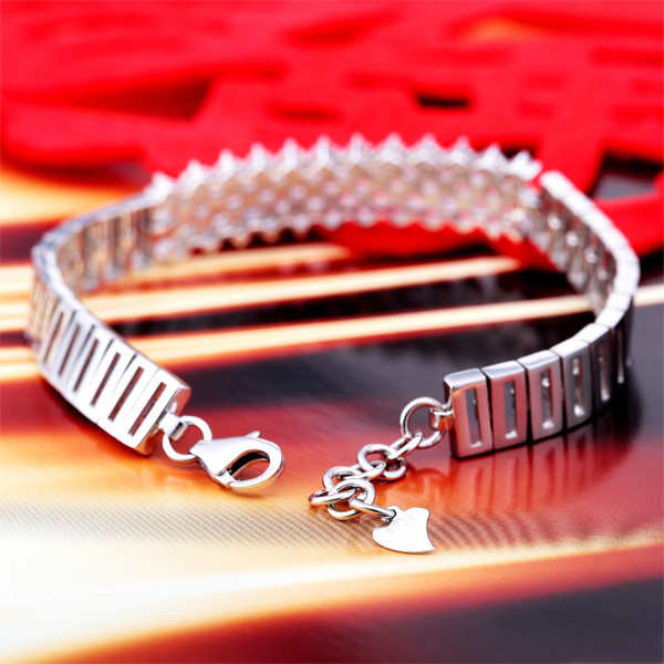 925 Silver Silver Link Bracelet Clear Cubic Zircon Tennis Bracelet (YAQS005)