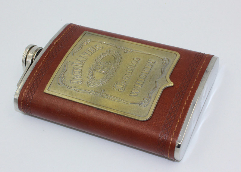 Antique 9 Oz Hip Flask Business Gift Set Leather Patch Pu Ss Wine Bottle Set