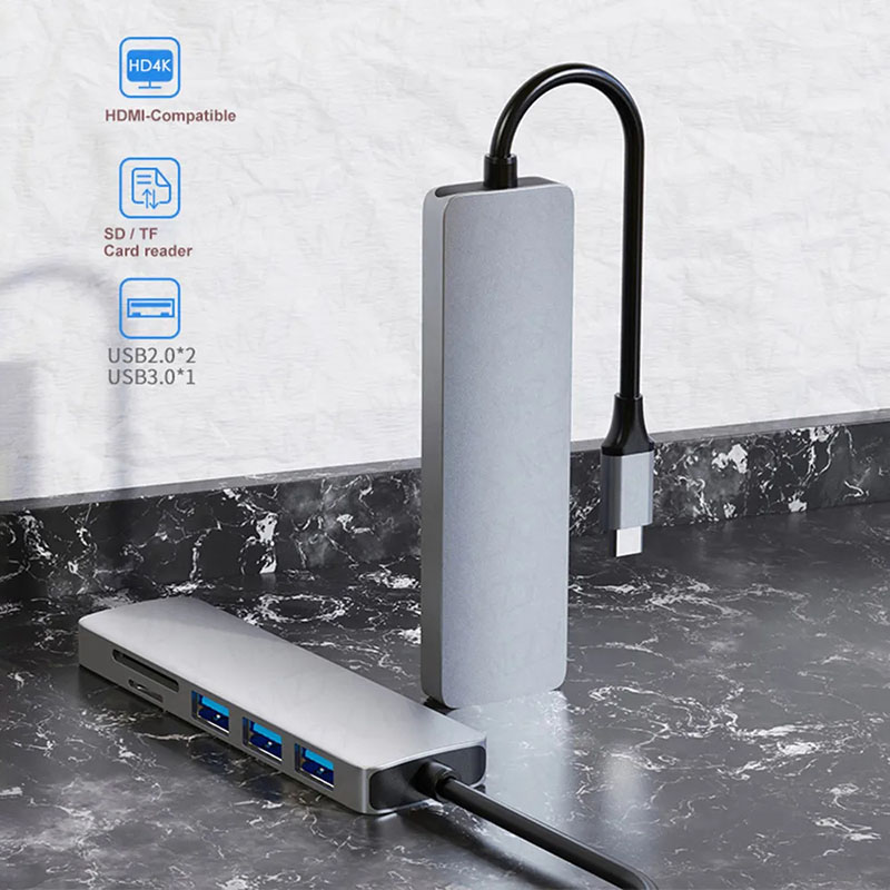 6-In-1 Multiport Laptop Docking Station with 4K HD HDMI HDTV USB 3.0 SD TF Card Reader