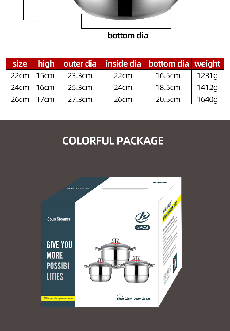 Wholesale TOP Seller Kitchen Silver 6 PCS Soup Pots Steamer Pot Deep Steaming Pot Sets For Cooking