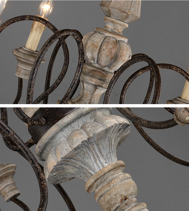 White washed wood sphere chandelier (WH-CI-30)