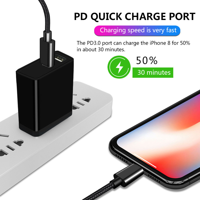 28W US PD TRAVEL CHARGER TYPE-C +USB FAST CHRGER for Macbook compatible with HUAWEI QUICK CHARGE QC3.0/QC2.0