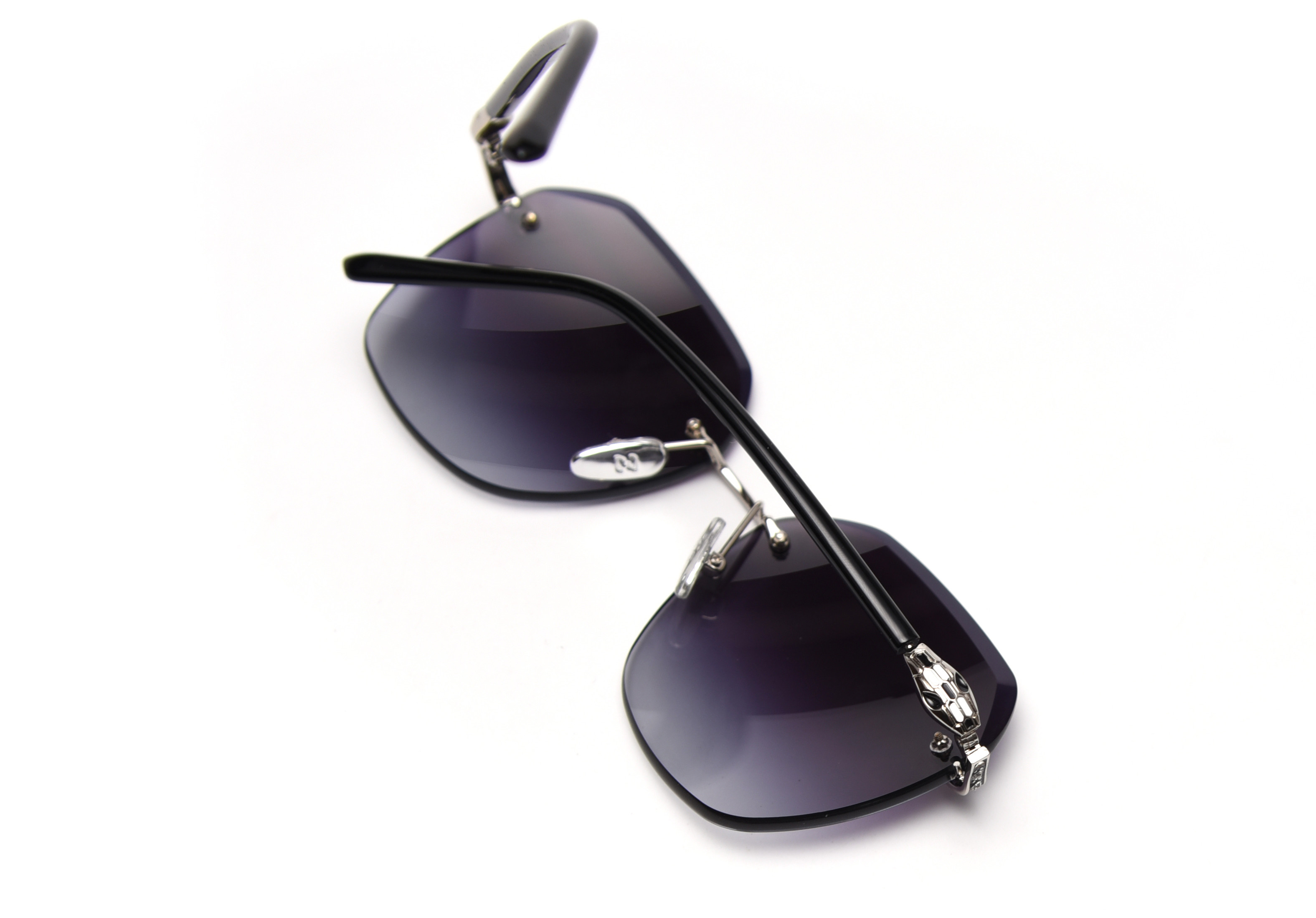 Gradient Shades Rimless Mirror Sunglasses UV 400 Protection Crystal Decoration