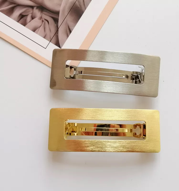 Golden Silver Metal Spring Hair Clips Women Girls Fashion Square Bobby Pin 8x3cm