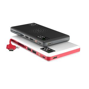 Popular Custom LED Screen QI Wireless Power Bank 10000mA with Built-in 3IN1 Cable Dual USB &Double Input Backup Type-C P