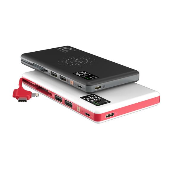 Quality Popular Custom LED Screen QI Wireless Power Bank 10000mA with Built-in 3IN1 Cable Dual USB &Double Input Backup Type-C P for sale