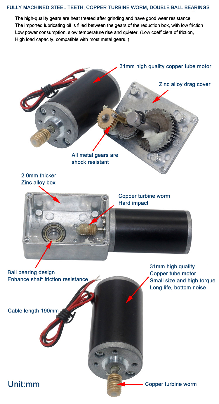 Faradyi Customized 370 Dc Micro Gear Motor 12V 180Rpm Vending Machine Gearbox Motor Worm Gear Motor
