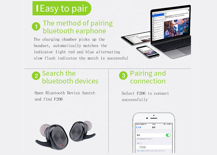 ABS True Wireless Bluetooth Sports Earphones / IPX7 Waterproof Bluetooth Stereo Earphone