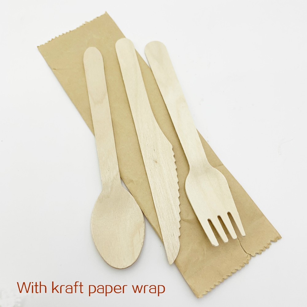 Disposable packing mini cutlery set wooden wooden fork /knife and paper napkin set