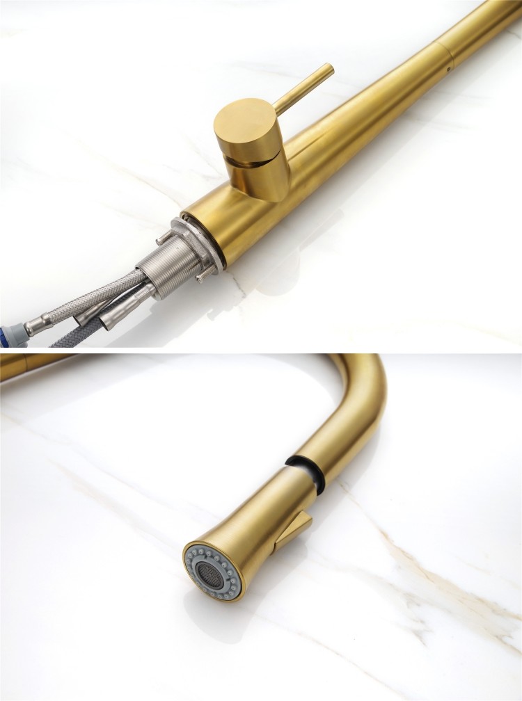 Mixer Stainless Steel Kitchen Faucet Hot Cold Gold Pull Out