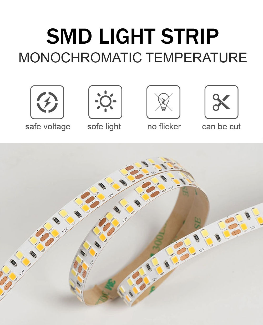 LED Strip Light 8mm 120leds 3000K-6500K Waterproof IP65 SMD2835 for Indoor Decoration