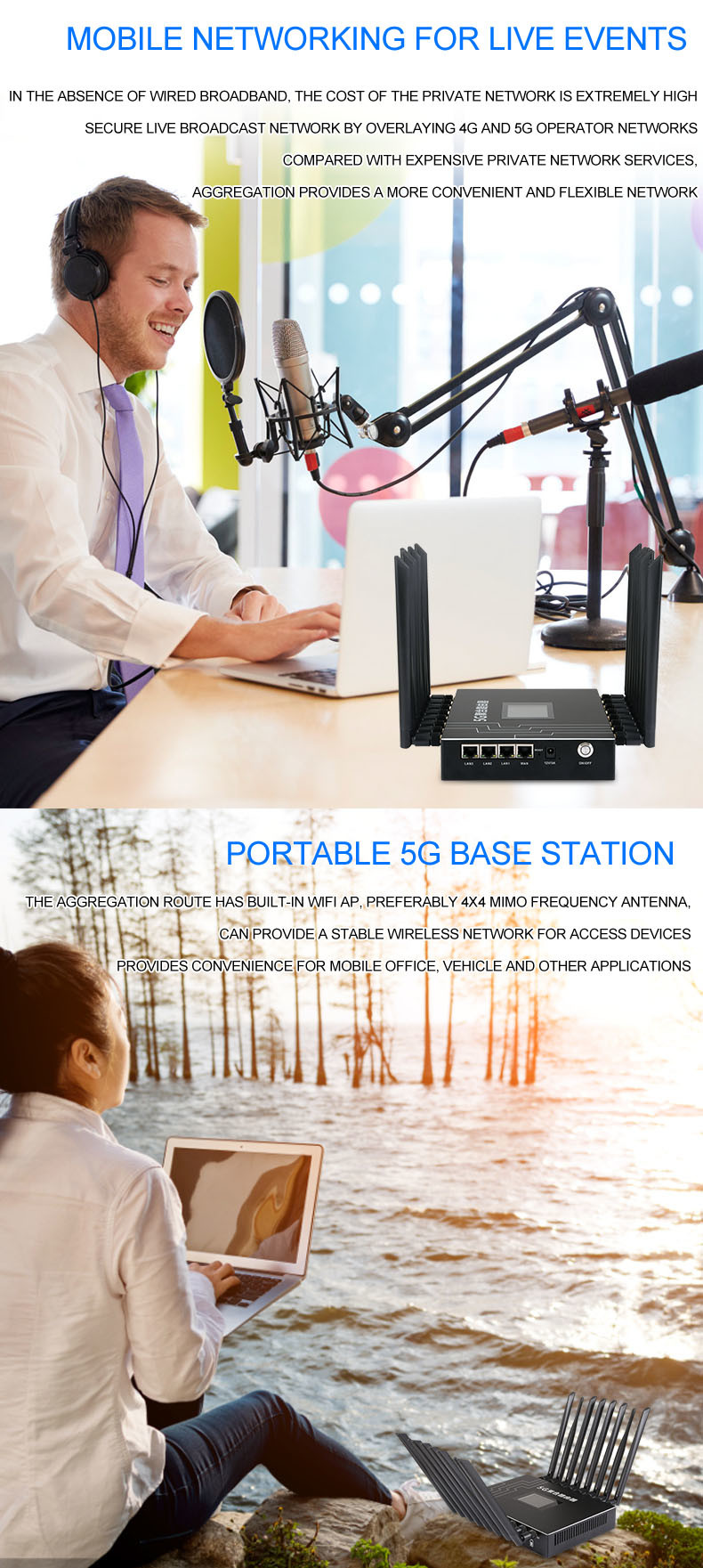 Stable 5G Cellular LTE Bonding Router 4 SIM Card For Outdoor Live