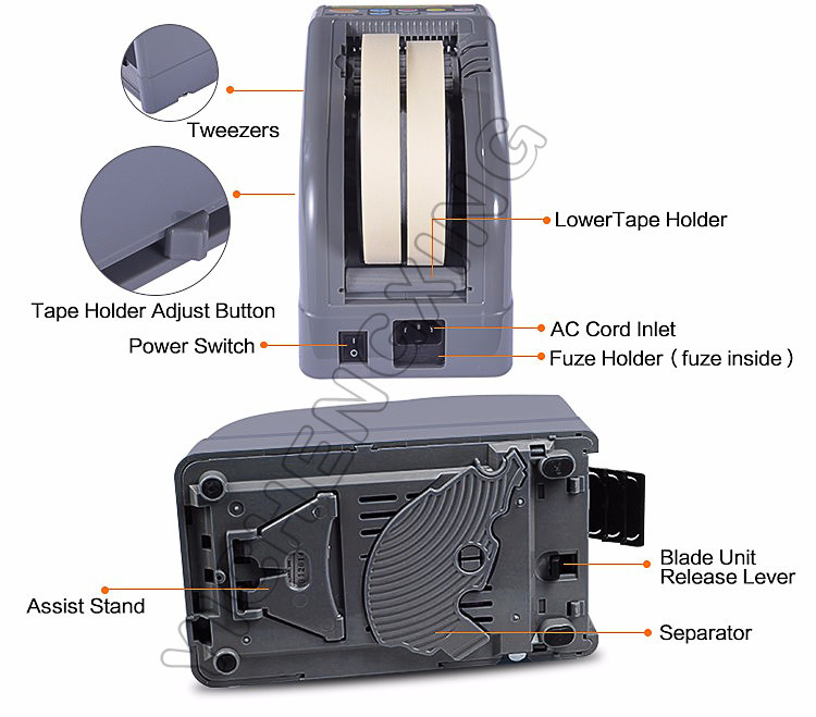 ZCUT-9 Automatic Roll Tape Cutter Dispenser for Double Sided Adhesive Tape with Silicon Roller