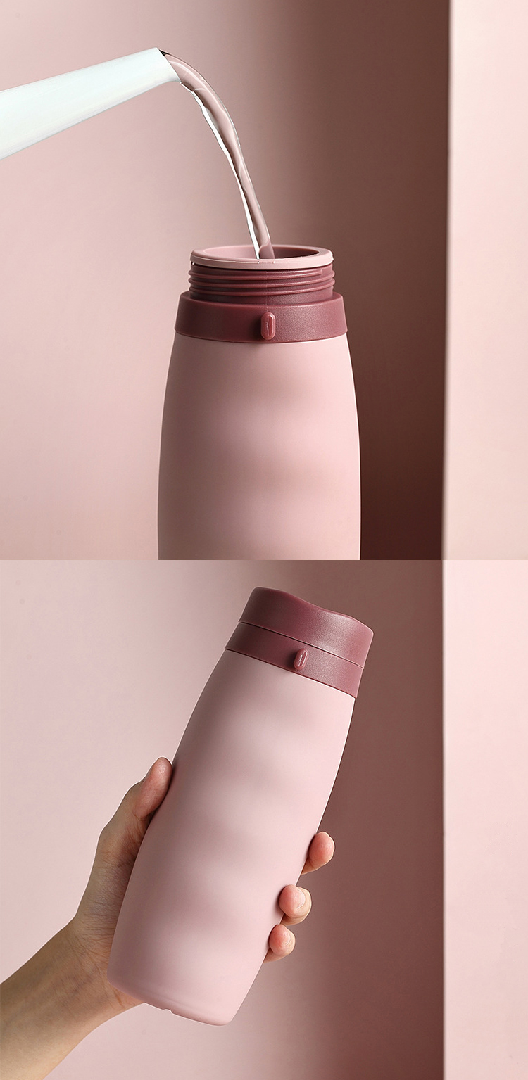 Lightweight 600Ml OEM Pink Collapsible Silicone Water Bottle