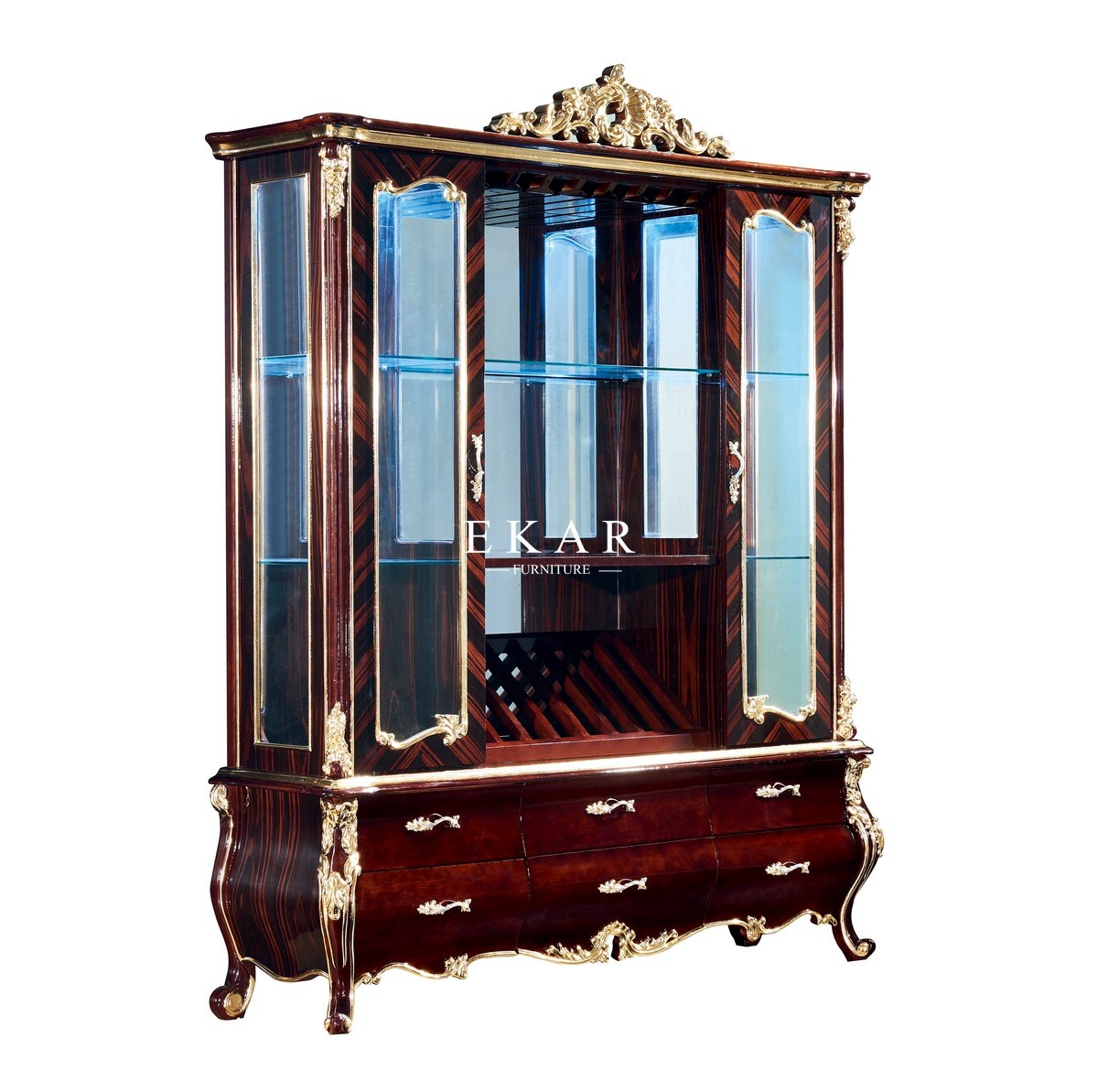 Antique Solid Wood Glass Cabinet With Drawer LF-501