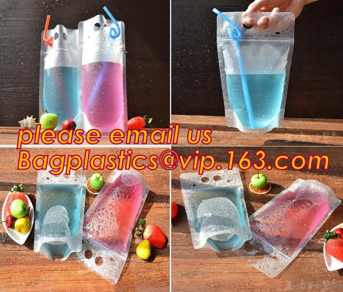 stand up reclosable drinking pouches cold drink Zip lockk bag with straw,Beveragereusable Kids Snack Zip Lock Juice Drink