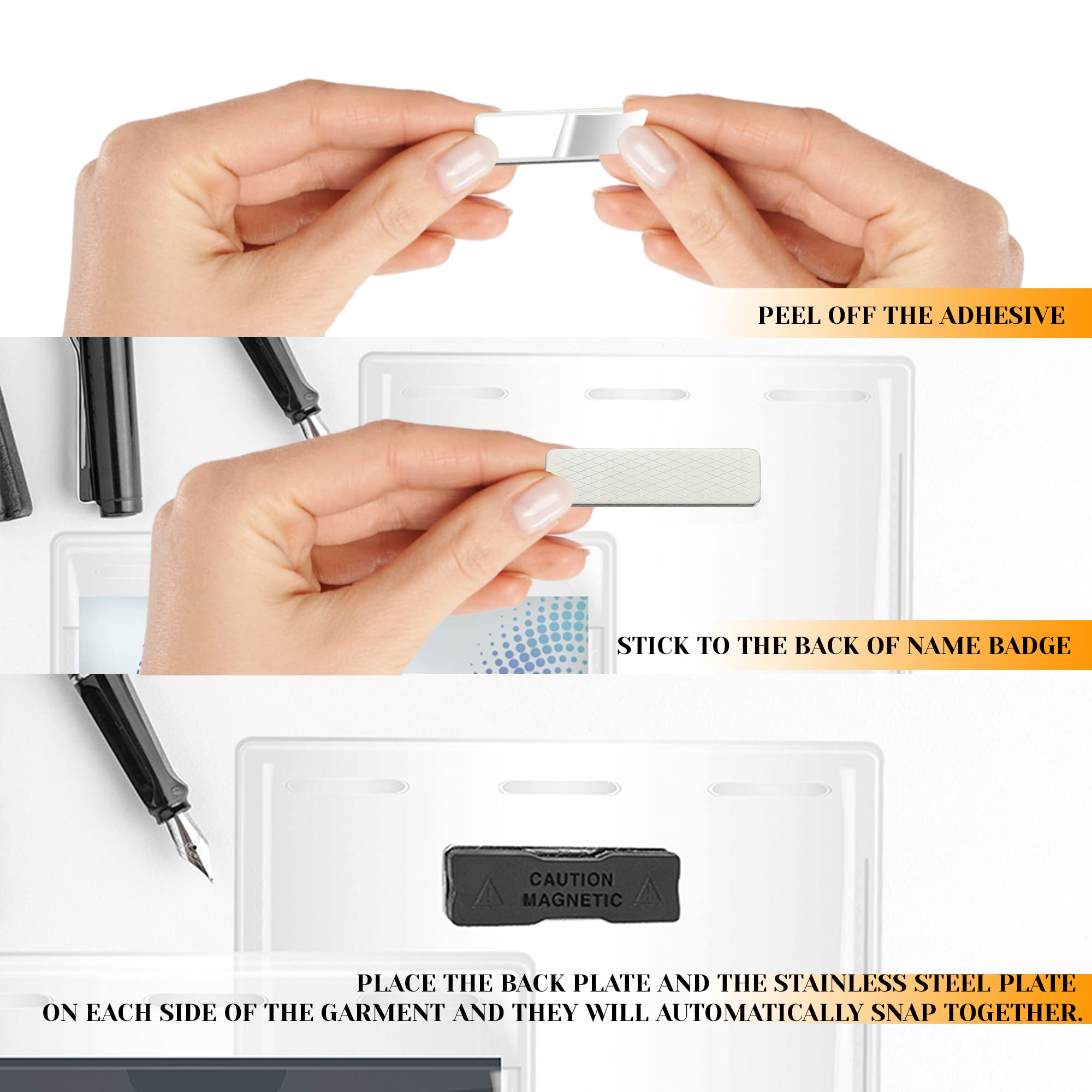 Strong ABS Magnetic Name Badge Holders with Steel Back Plate Fastener and 3M Adhesive